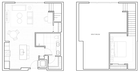 Floor plan for studio, 1 bath, 838 sqft